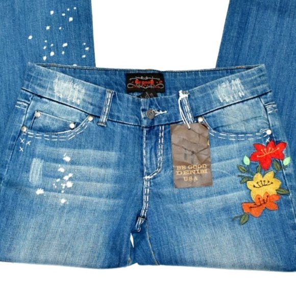 NWT Vintage Be Good Denim Embroidered Flare Denim Jeans - Picture 2 of 8